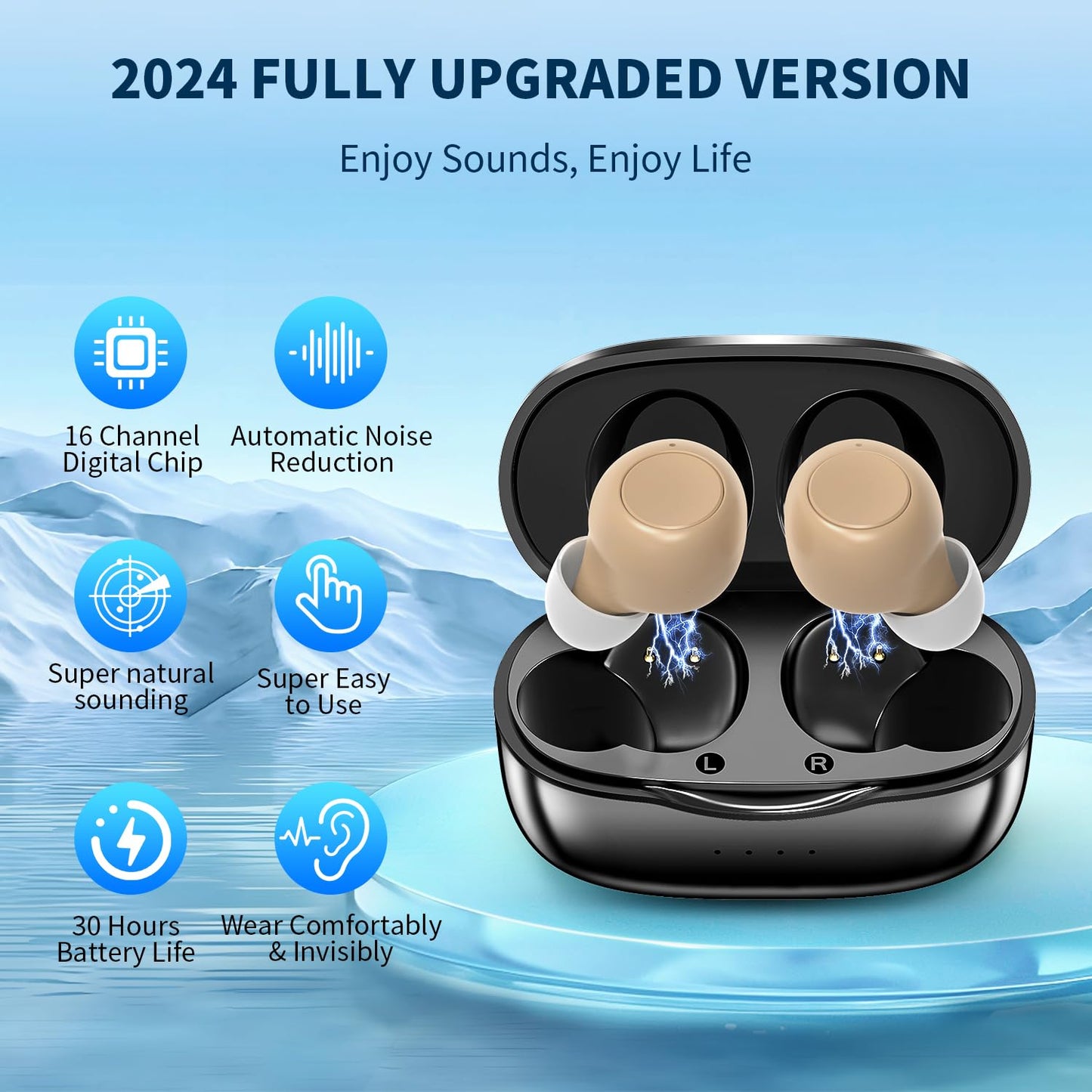Elite Hearing Aids for Seniors, Rechargeable, Noise Reduction, Portable Charging Case (Brown)